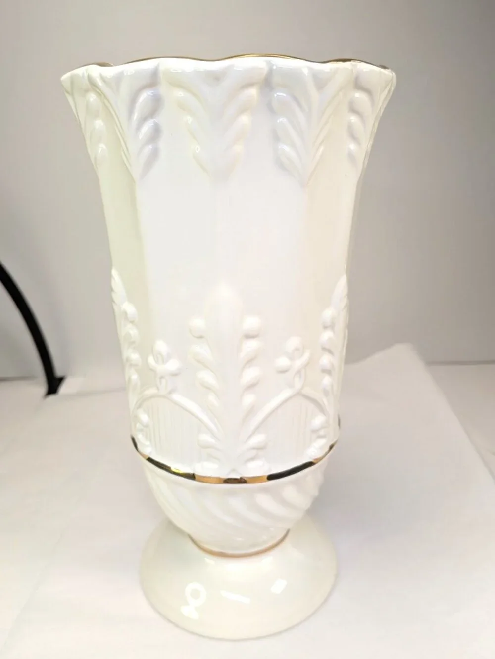 Formalities by Baum Bros Ivory Porcelain Pedestal Vase Fleur-de-lis & Gold Trim
